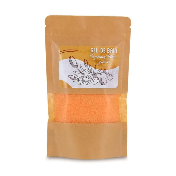 Vente aux professionnels de Sels de bain orange de 250g - MayChang, TeaTree et Genièvre