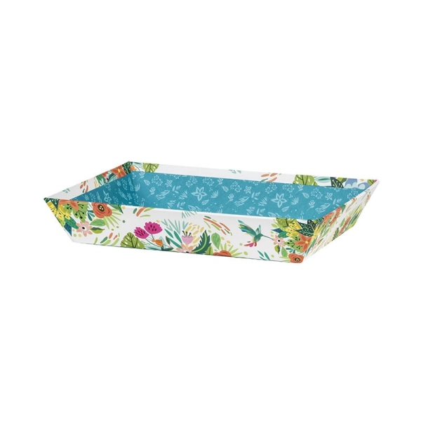 Corbeilles carton rectangle bleu/décor fleurs