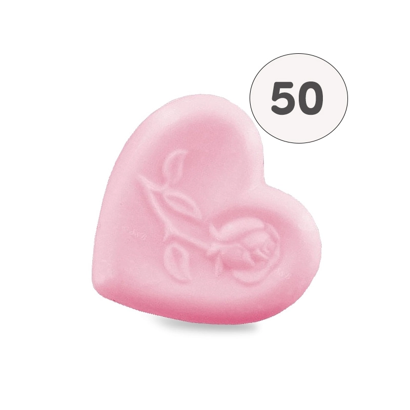 Savon forme cœur avec rose rose - Sac 50 