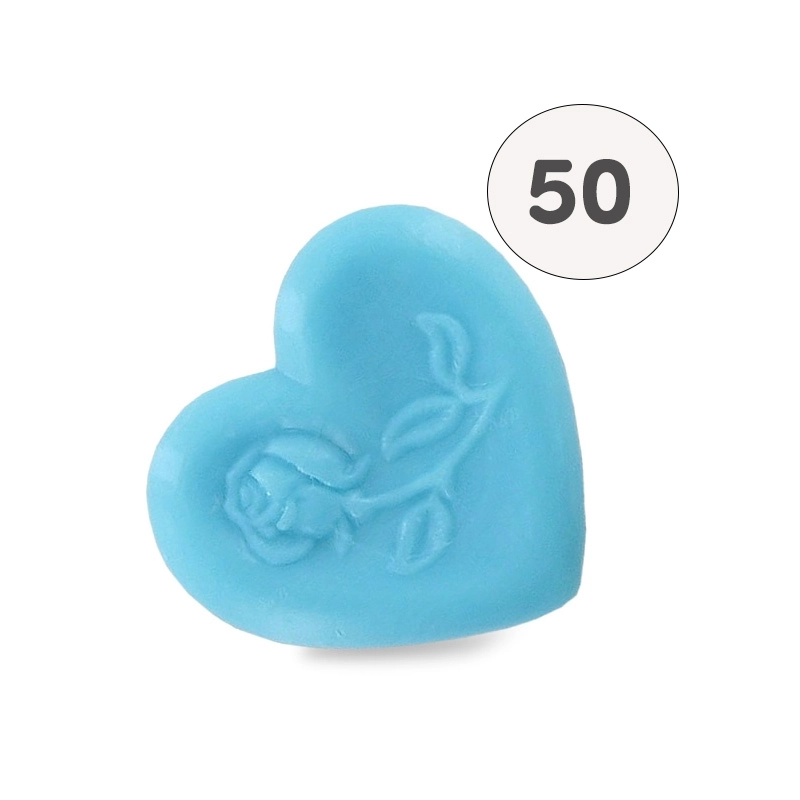 Savon forme cœur avec rose turquoise - Sac 50 