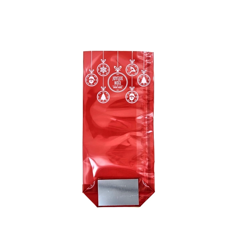 Sachet confiseur fond carton joyeux Noël rouge