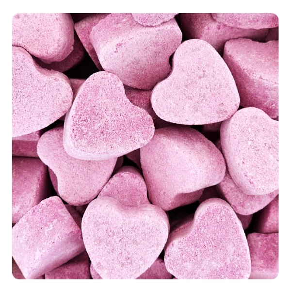 Mini-cœurs effervescents parfum framboise - 1 kilo 